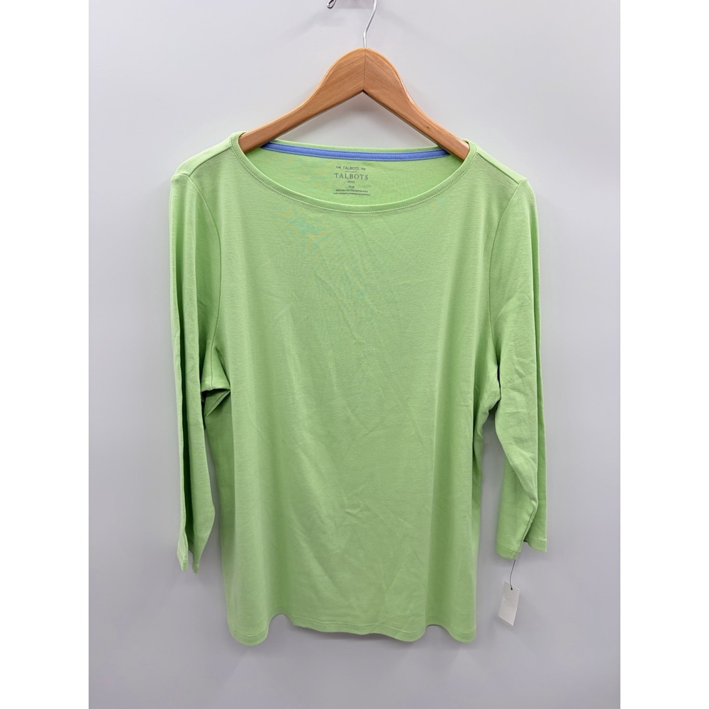 Talbots Petite Womens Size XLP 100% Pima Cotton Bateau Neck Tee in Green 103